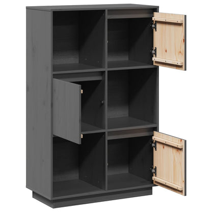 Credenza Grigia 74x35x117 cm in Legno Massello di Pino - homemem39