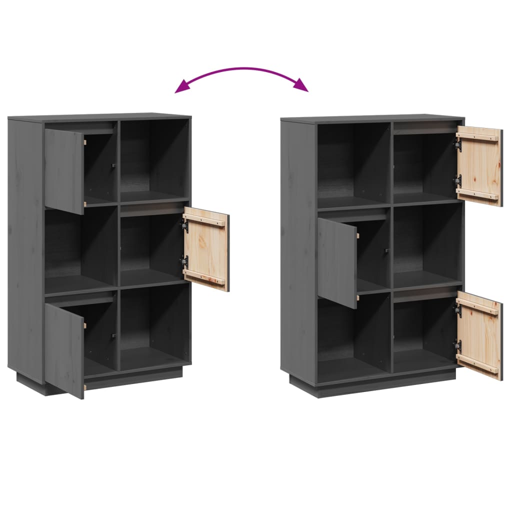 Credenza Grigia 74x35x117 cm in Legno Massello di Pino - homemem39