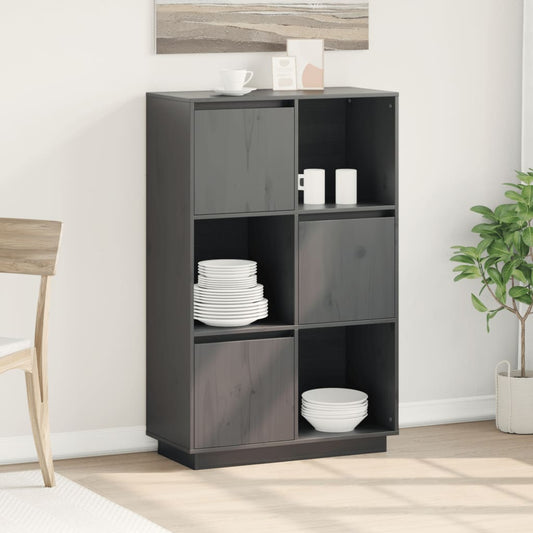 Credenza Grigia 74x35x117 cm in Legno Massello di Pino - homemem39