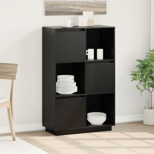 Credenza Nera 74x35x117 cm in Legno Massello di Pino - homemem39