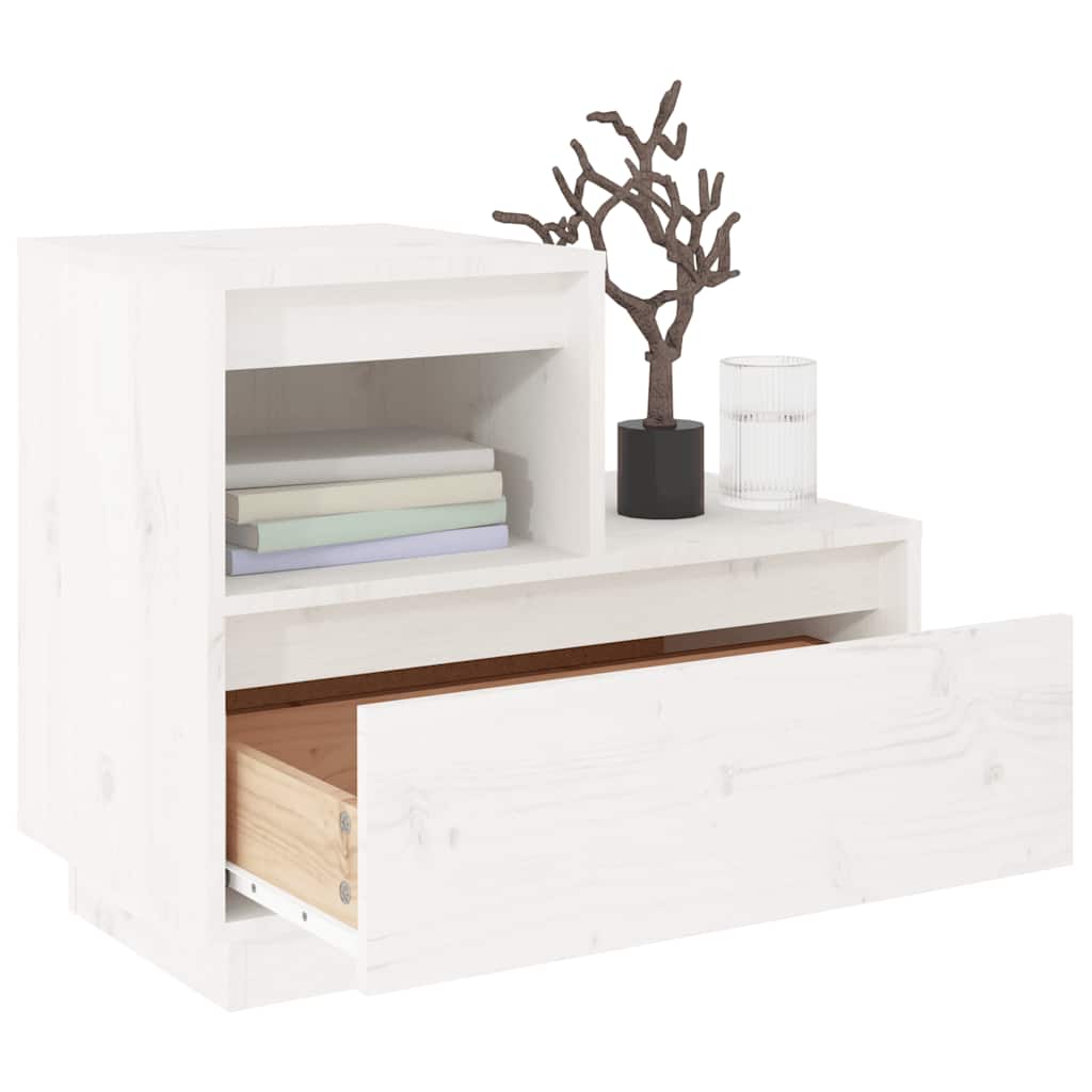 Comodini Bianchi 2 pz 60x34x51 cm in Legno Massello di Pino - homemem39