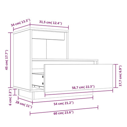 Comodino Marrone Ambrato 60x34x51 cm in Legno Massello di Pino