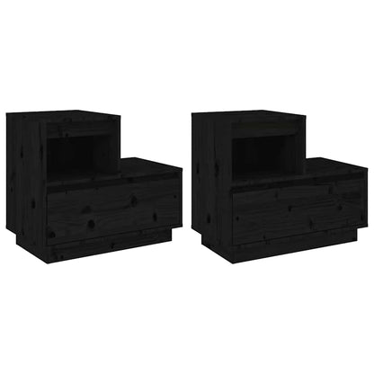 Comodini Neri 2 pz 60x34x51 cm in Legno Massello di Pino