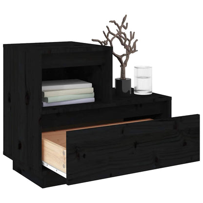 Comodini Neri 2 pz 60x34x51 cm in Legno Massello di Pino