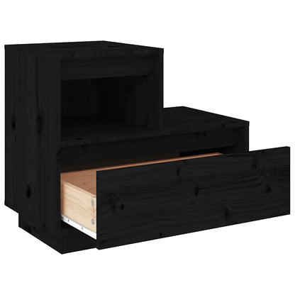 Comodini Neri 2 pz 60x34x51 cm in Legno Massello di Pino