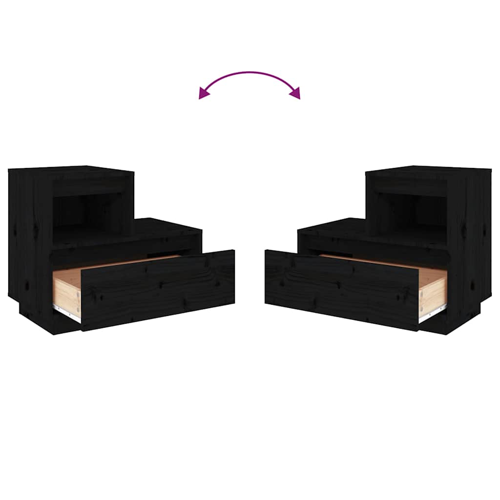 Comodini Neri 2 pz 60x34x51 cm in Legno Massello di Pino
