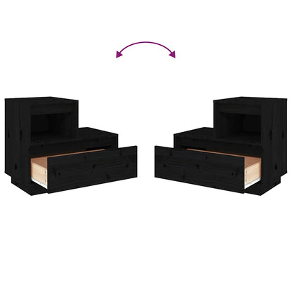 Comodini Neri 2 pz 60x34x51 cm in Legno Massello di Pino