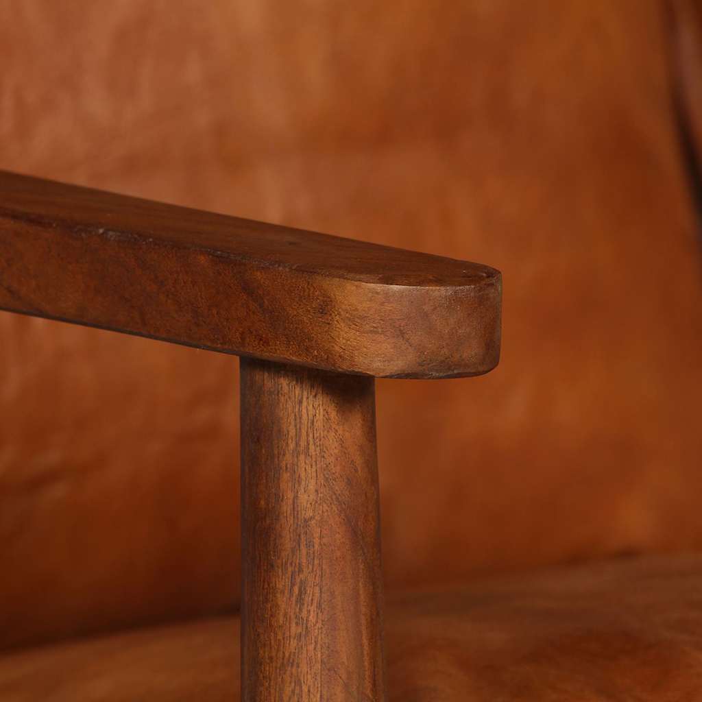 Set Divani 2 pz in Vera Pelle e Legno Massello d'Acacia Marrone