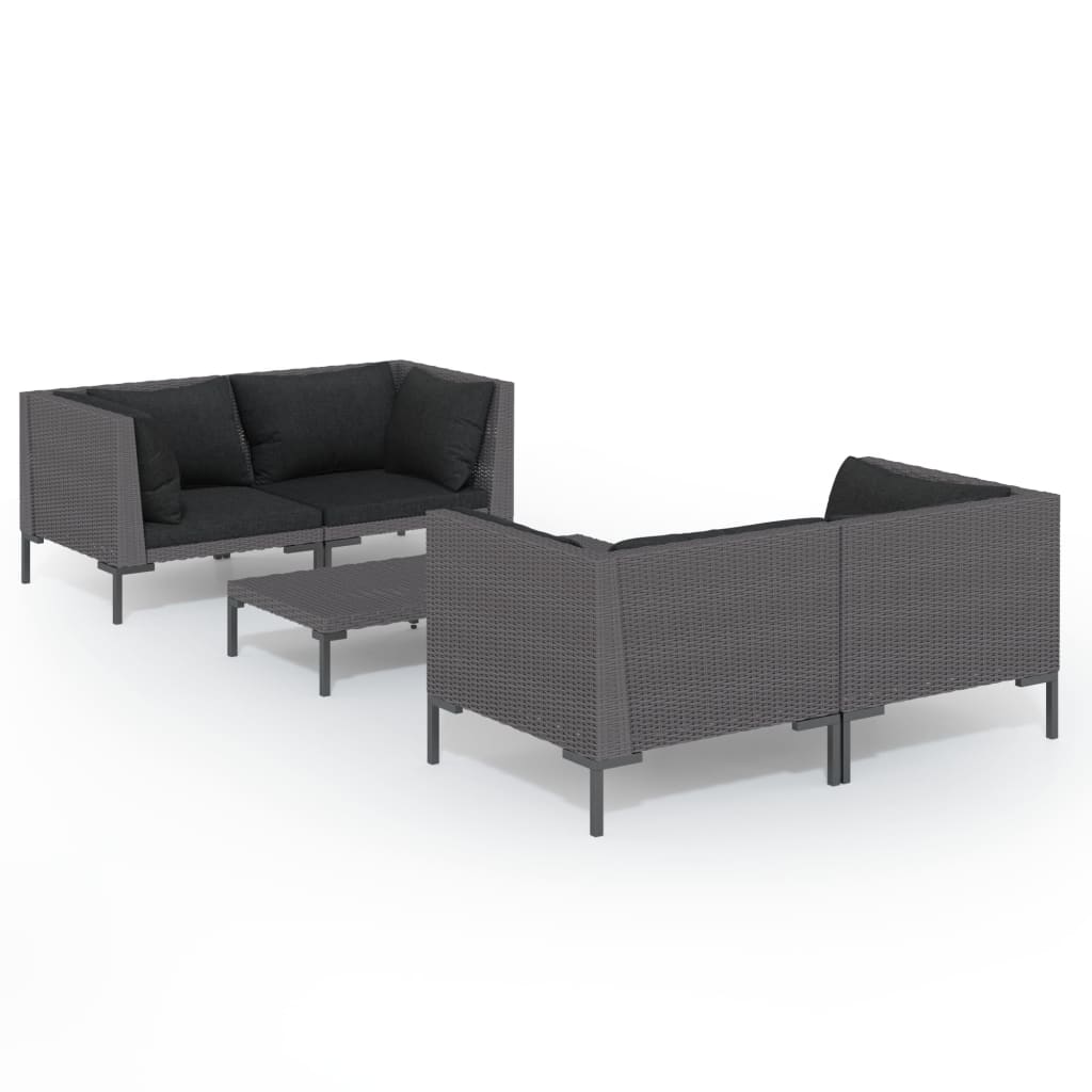 Divani da Giardino 5 pz con Cuscini in Polyrattan Grigio Scuro | homemem39