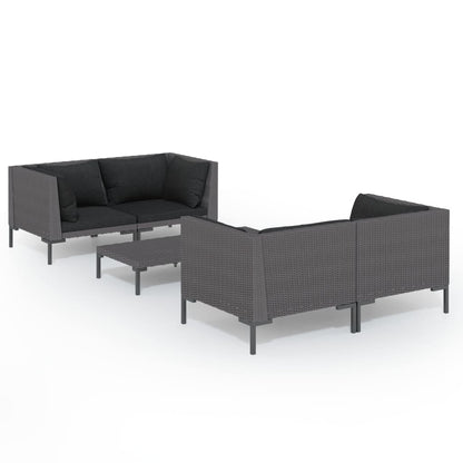 Divani da Giardino 5 pz con Cuscini in Polyrattan Grigio Scuro | homemem39