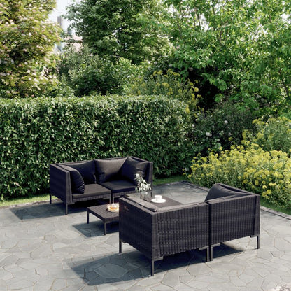 Divani da Giardino 5 pz con Cuscini in Polyrattan Grigio Scuro | homemem39