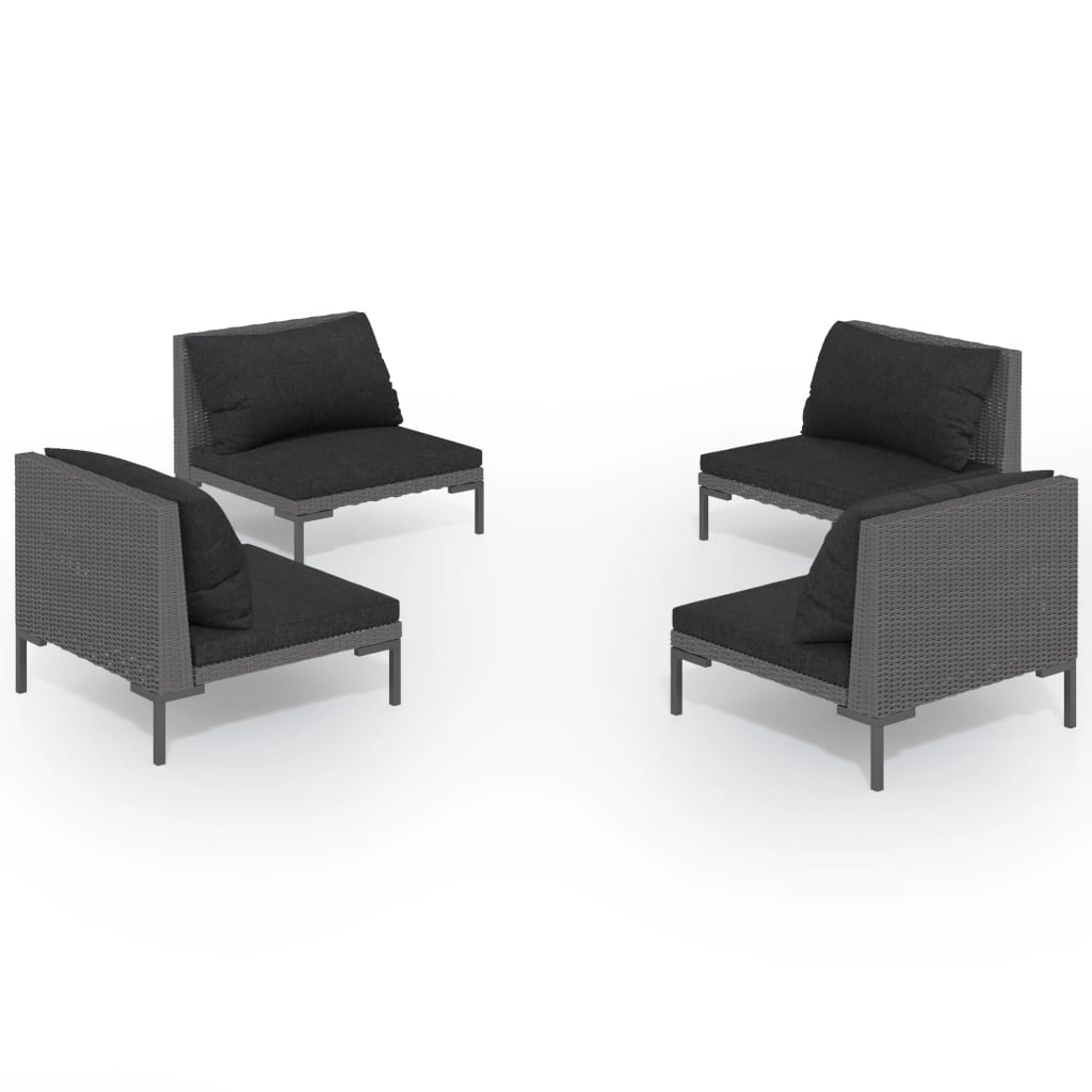 Set Divani da Giardino 4 pz con Cuscini Polyrattan Grigio Scuro | homemem39