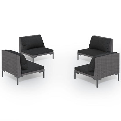 Set Divani da Giardino 4 pz con Cuscini Polyrattan Grigio Scuro | homemem39