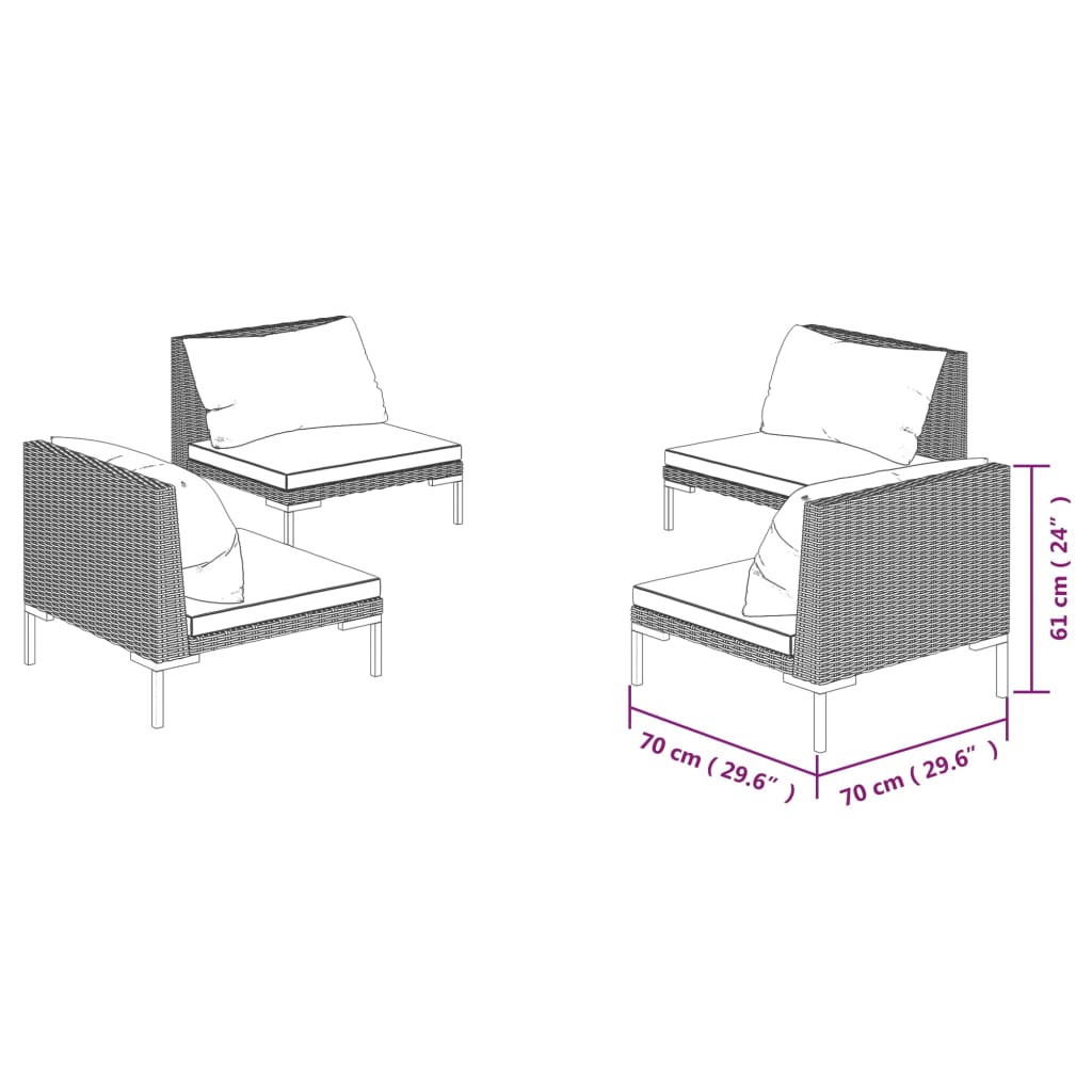 Set Divani da Giardino 4 pz con Cuscini Polyrattan Grigio Scuro | homemem39