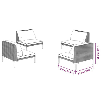 Set Divani da Giardino 4 pz con Cuscini Polyrattan Grigio Scuro | homemem39