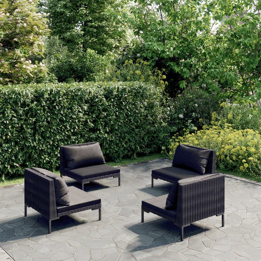 Set Divani da Giardino 4 pz con Cuscini Polyrattan Grigio Scuro - homemem39