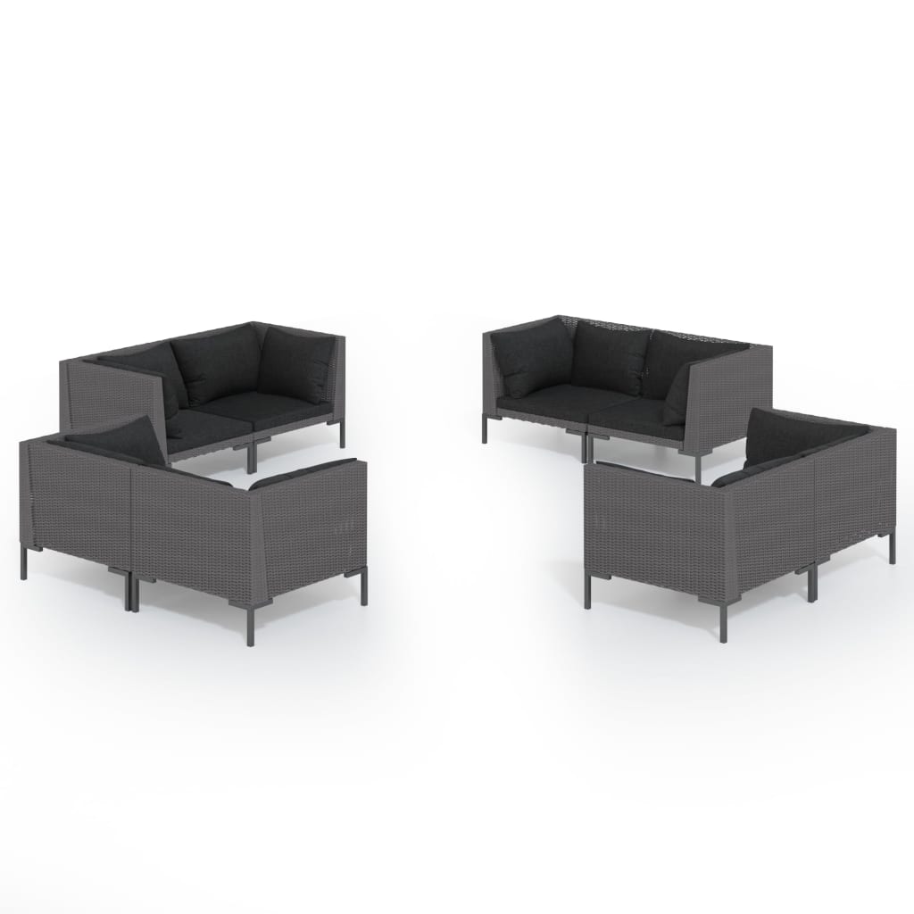Divani da Giardino 8 pz con Cuscini in Polyrattan Grigio Scuro | homemem39