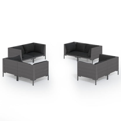 Divani da Giardino 8 pz con Cuscini in Polyrattan Grigio Scuro | homemem39