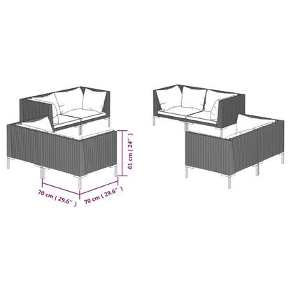 Divani da Giardino 8 pz con Cuscini in Polyrattan Grigio Scuro | homemem39