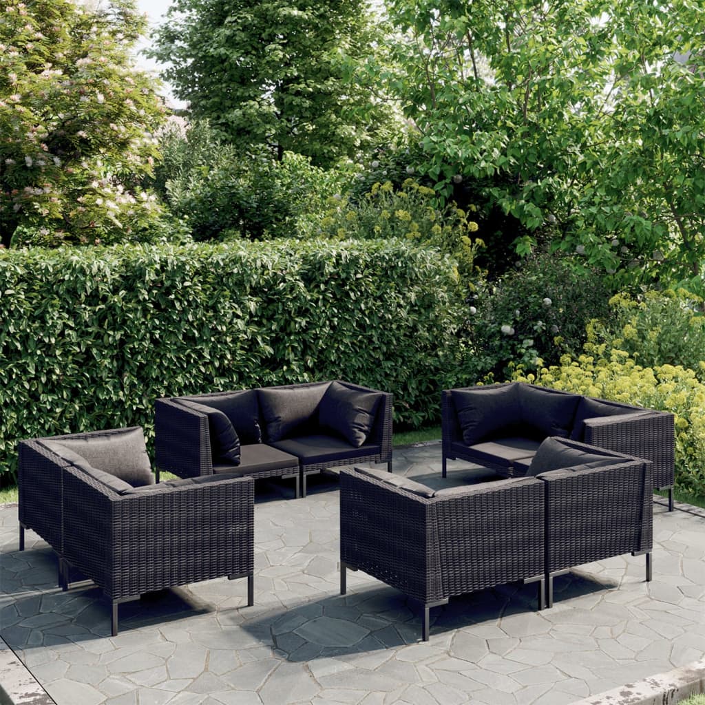 Divani da Giardino 8 pz con Cuscini in Polyrattan Grigio Scuro | homemem39