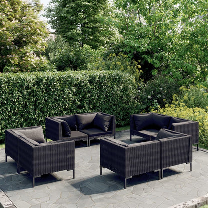 Divani da Giardino 8 pz con Cuscini in Polyrattan Grigio Scuro | homemem39