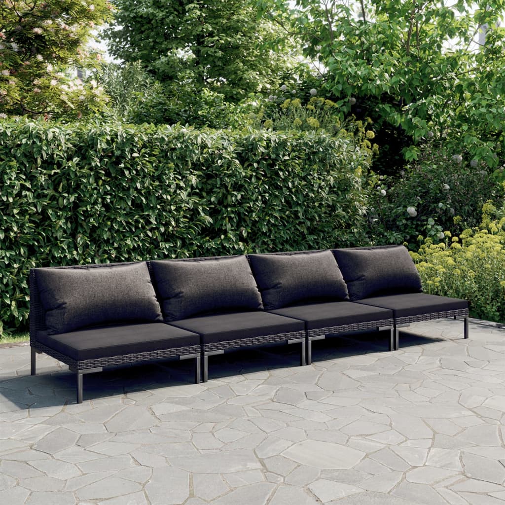 Set Divani da Giardino 4 pz con Cuscini Polyrattan Grigio Scuro | homemem39