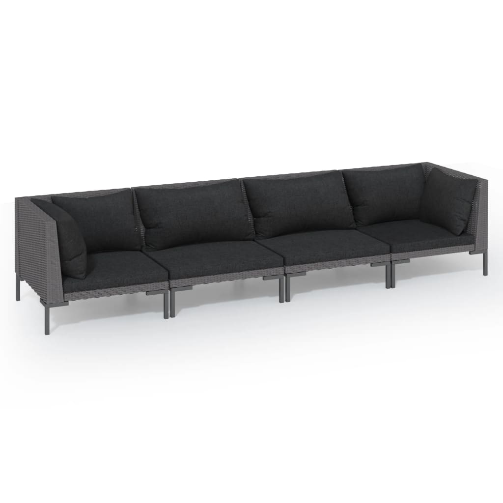 Set Divani da Giardino 4 pz con Cuscini Polyrattan Grigio Scuro | homemem39