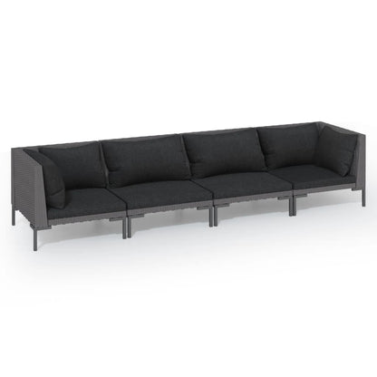 Set Divani da Giardino 4 pz con Cuscini Polyrattan Grigio Scuro | homemem39