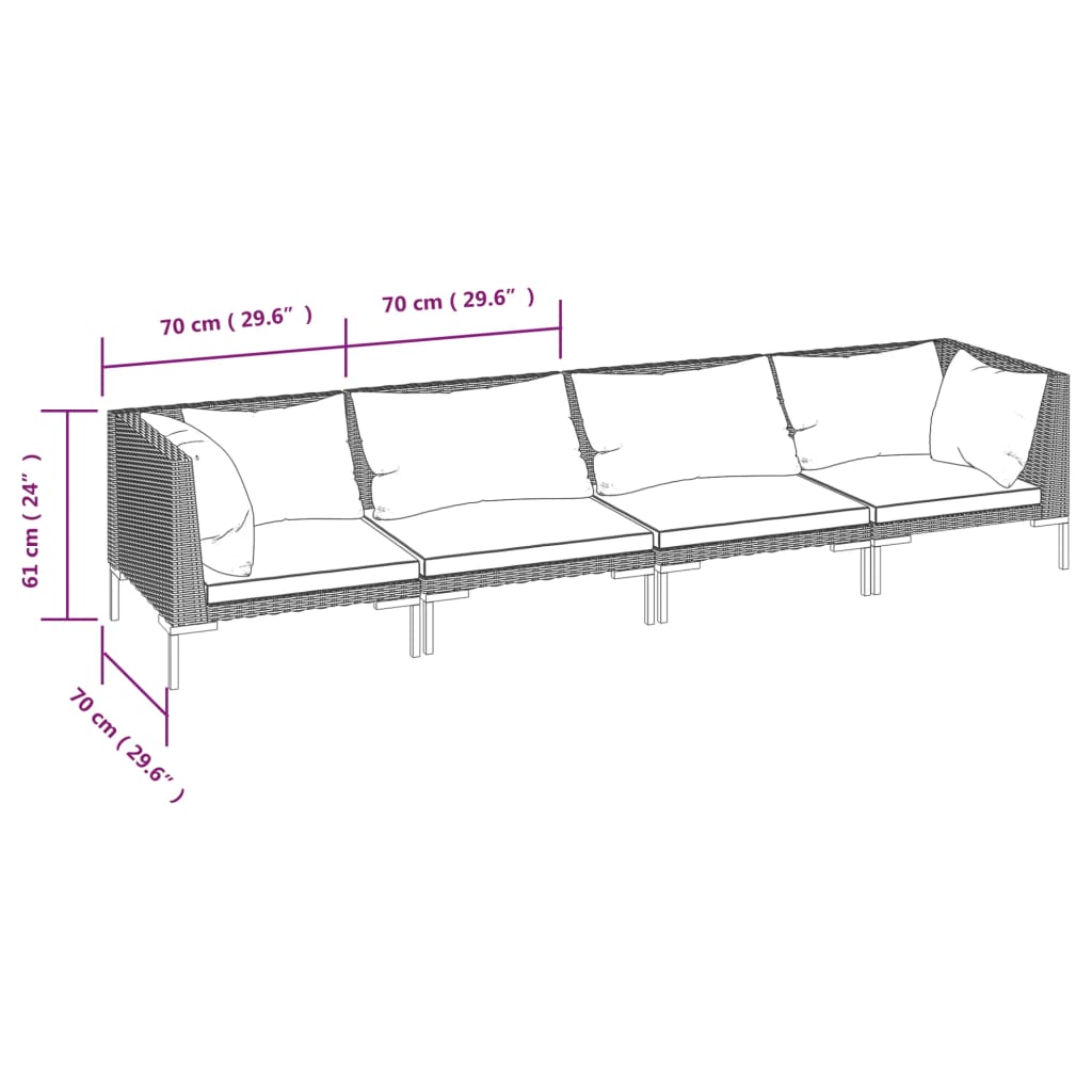 Set Divani da Giardino 4 pz con Cuscini Polyrattan Grigio Scuro | homemem39