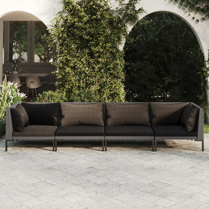 Set Divani da Giardino 4 pz con Cuscini Polyrattan Grigio Scuro | homemem39