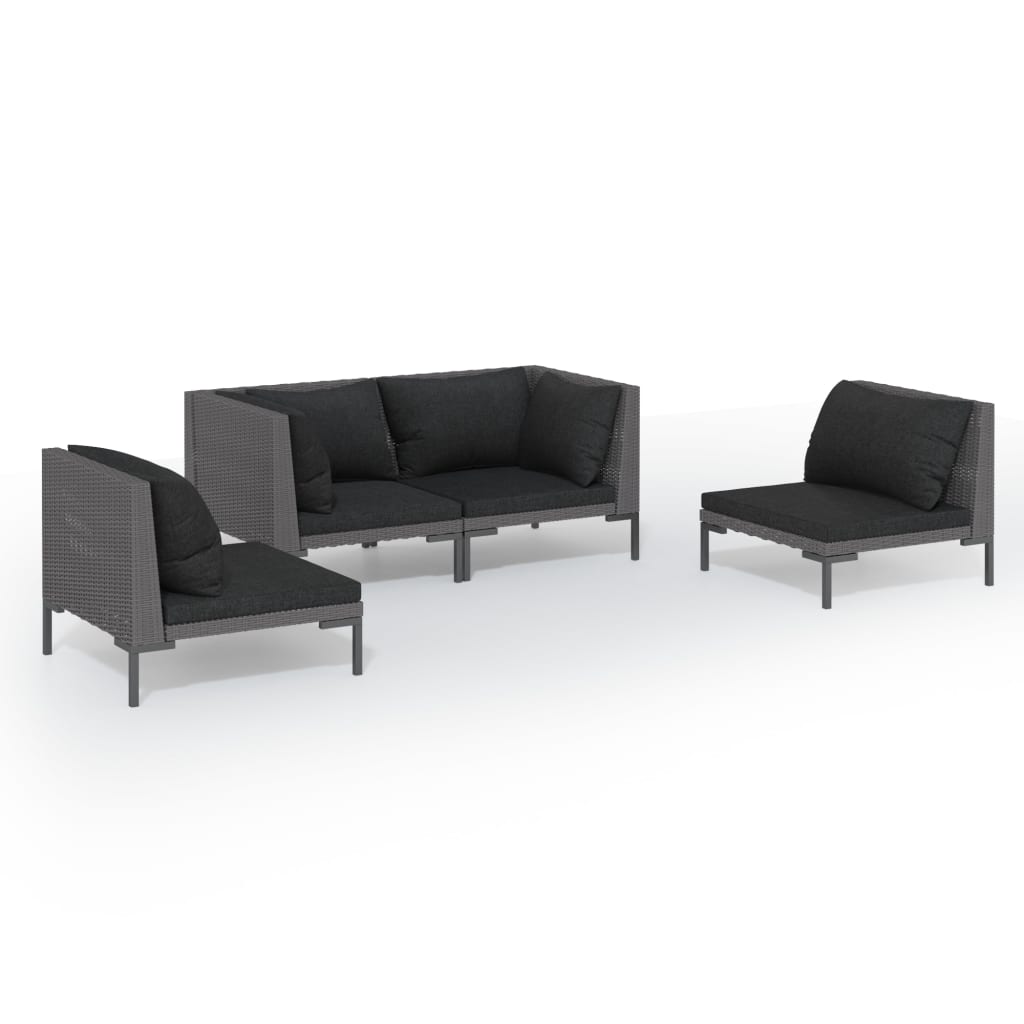 Set Divani da Giardino 4 pz con Cuscini Polyrattan Grigio Scuro | homemem39
