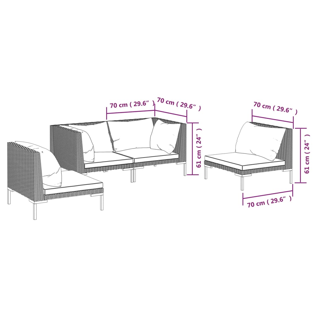 Set Divani da Giardino 4 pz con Cuscini Polyrattan Grigio Scuro | homemem39