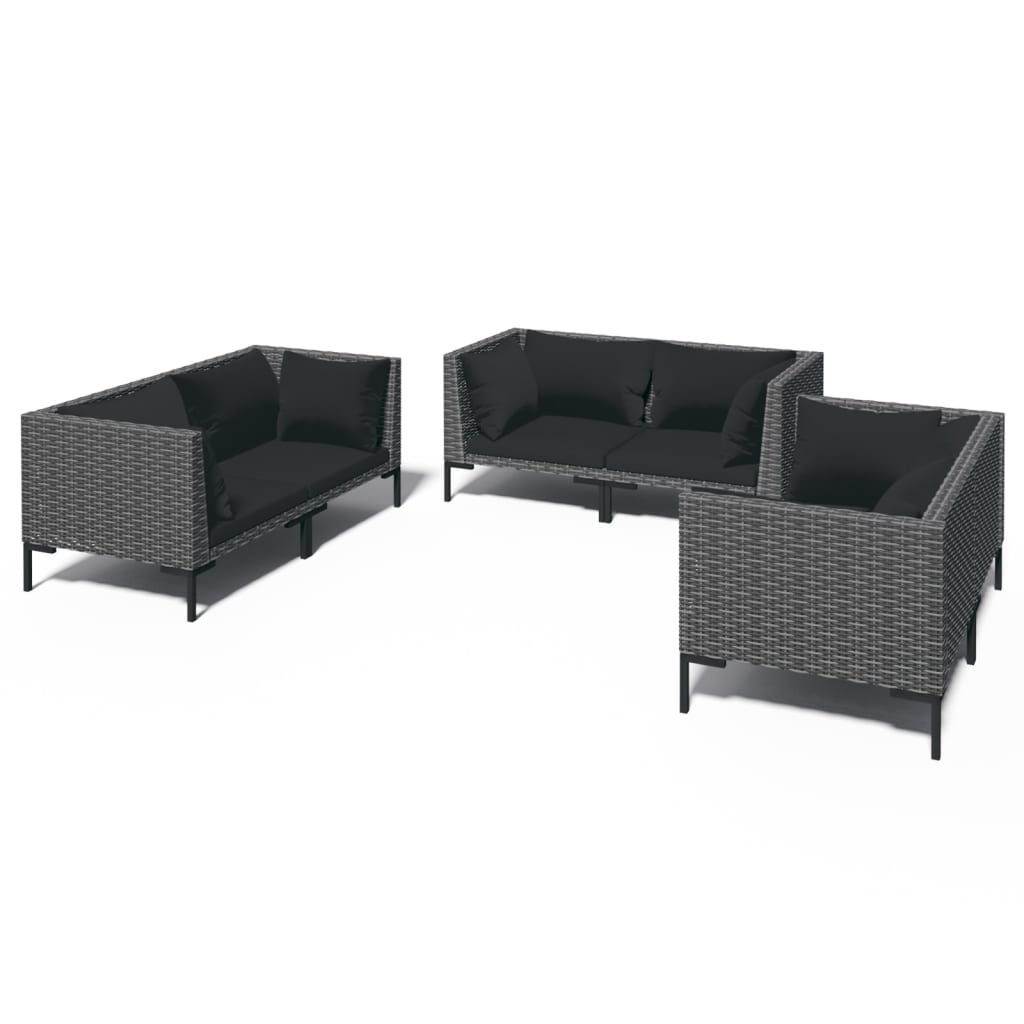 Divani da Giardino 6 pz con Cuscini in Polyrattan Grigio Scuro | homemem39