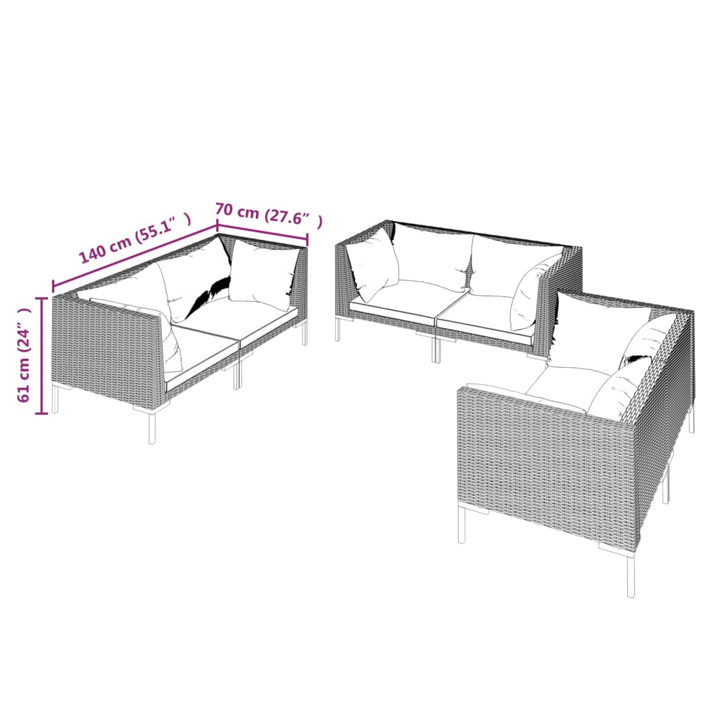 Divani da Giardino 6 pz con Cuscini in Polyrattan Grigio Scuro | homemem39