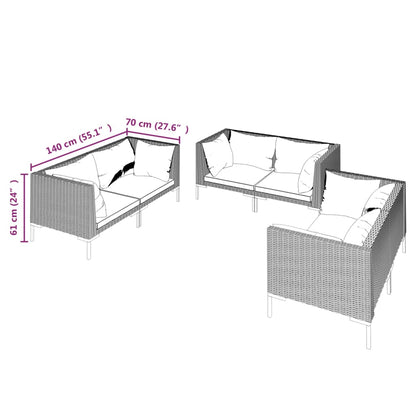 Divani da Giardino 6 pz con Cuscini in Polyrattan Grigio Scuro | homemem39