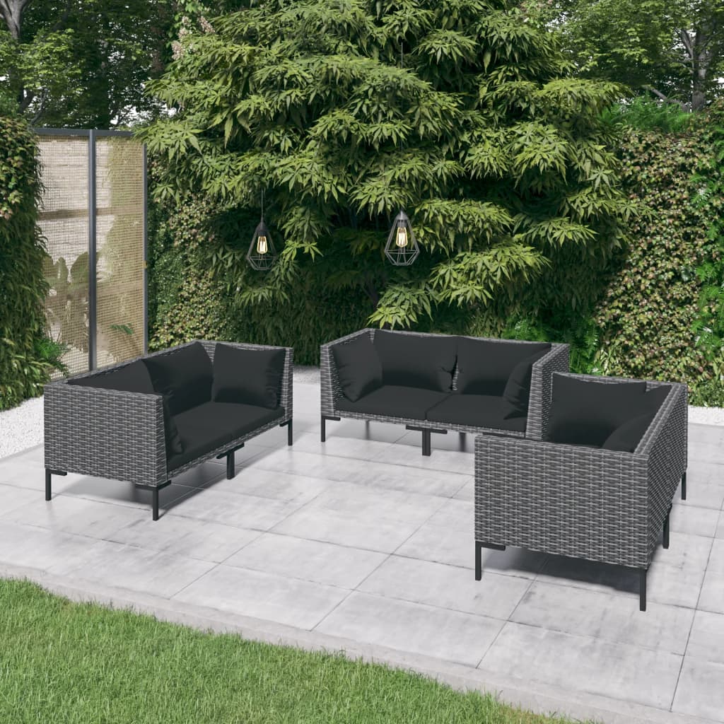 Divani da Giardino 6 pz con Cuscini in Polyrattan Grigio Scuro | homemem39
