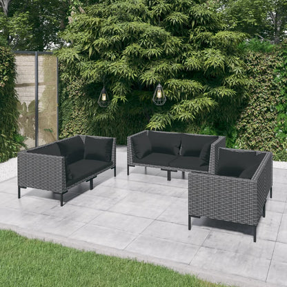 Divani da Giardino 6 pz con Cuscini in Polyrattan Grigio Scuro | homemem39