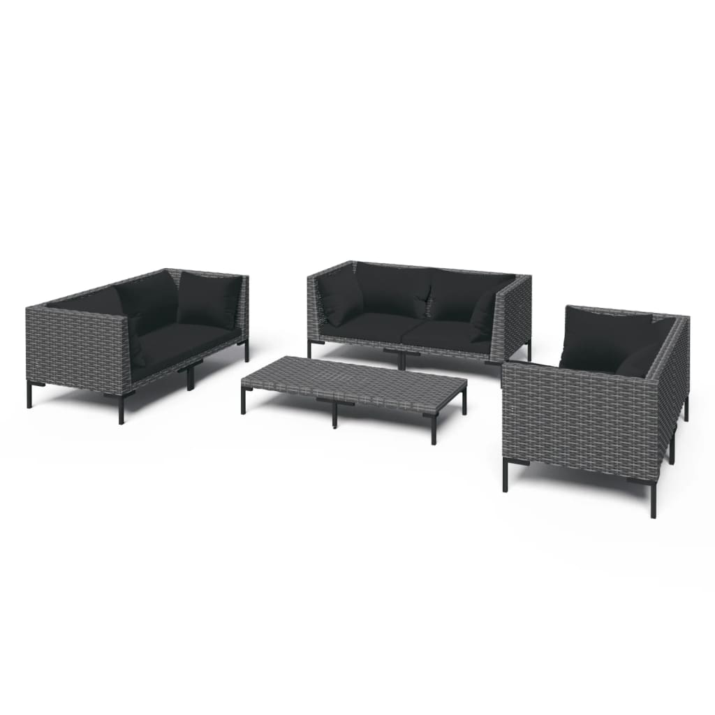 Set Divani da Giardino 7 pz con Cuscini Polyrattan Grigio Scuro | homemem39