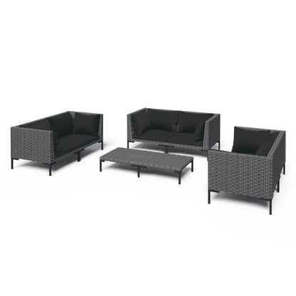 Set Divani da Giardino 7 pz con Cuscini Polyrattan Grigio Scuro | homemem39