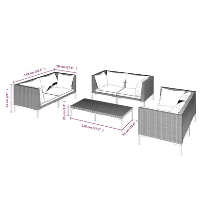 Set Divani da Giardino 7 pz con Cuscini Polyrattan Grigio Scuro | homemem39