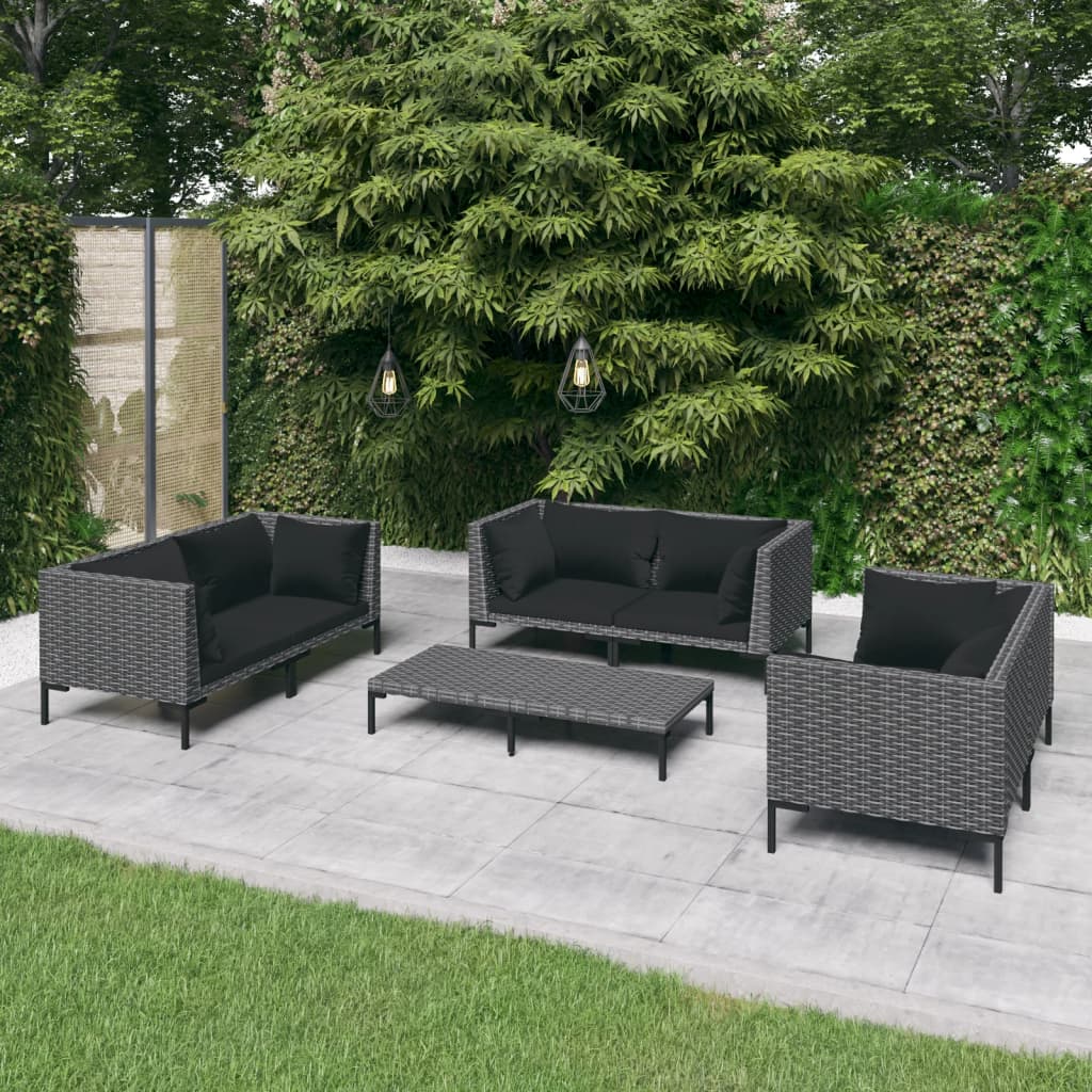 Set Divani da Giardino 7 pz con Cuscini Polyrattan Grigio Scuro | homemem39