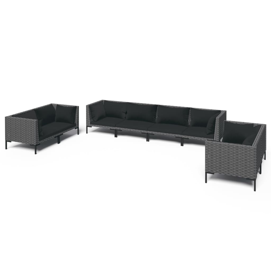Divani da Giardino 8 pz con Cuscini in Polyrattan Grigio Scuro | homemem39