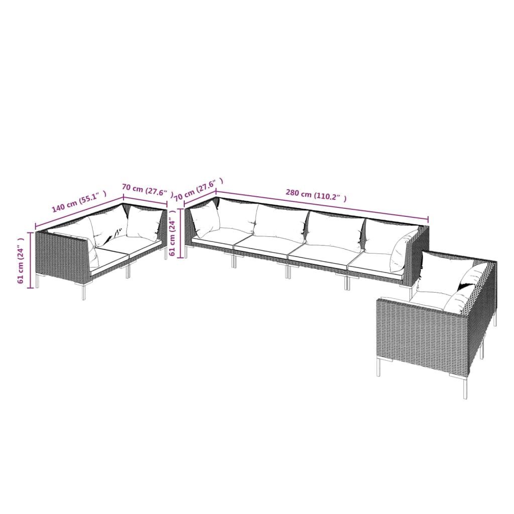 Divani da Giardino 8 pz con Cuscini in Polyrattan Grigio Scuro | homemem39