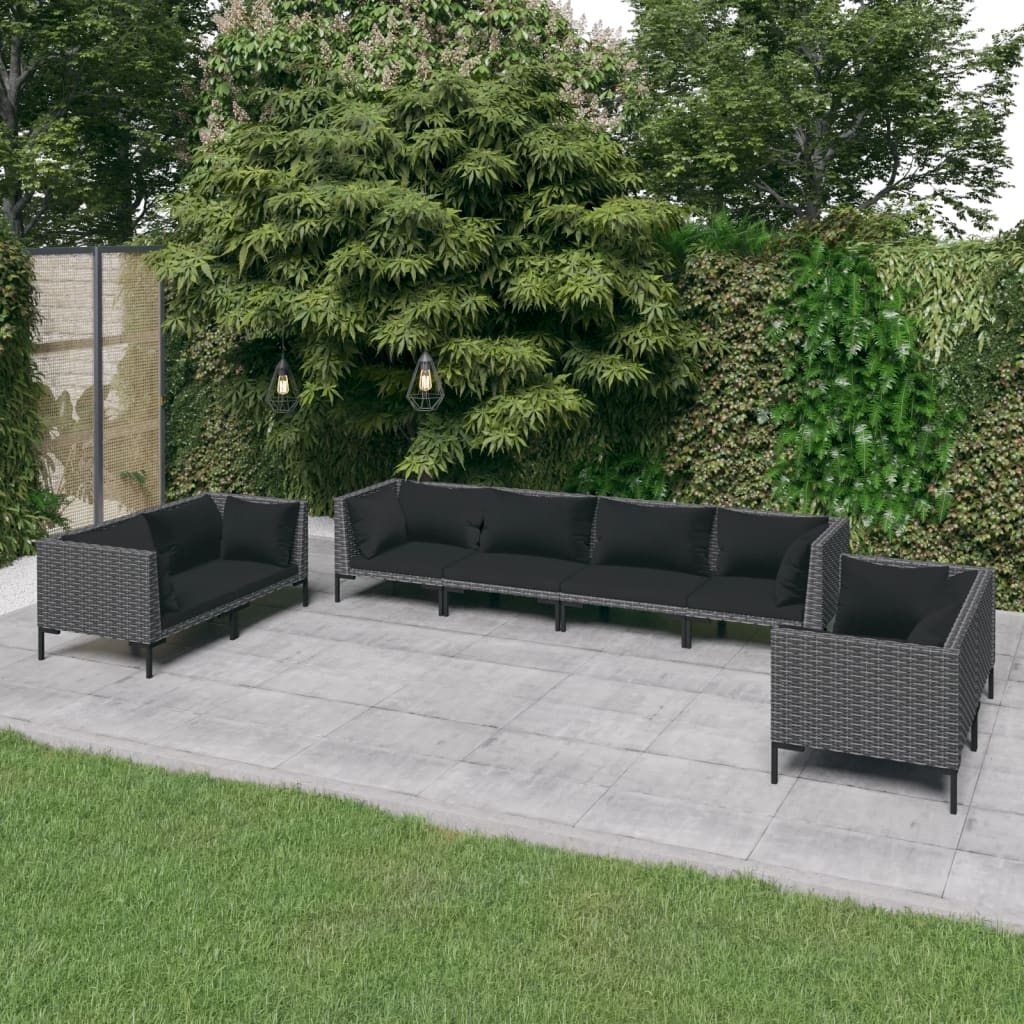 Divani da Giardino 8 pz con Cuscini in Polyrattan Grigio Scuro | homemem39
