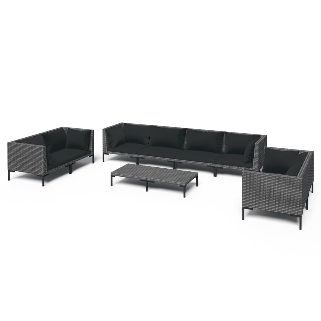 Set Divani da Giardino 9 pz con Cuscini Polyrattan Grigio Scuro | homemem39