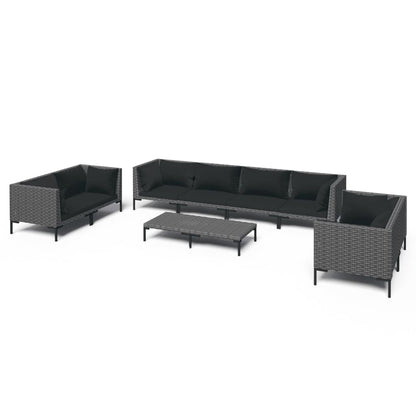 Set Divani da Giardino 9 pz con Cuscini Polyrattan Grigio Scuro | homemem39