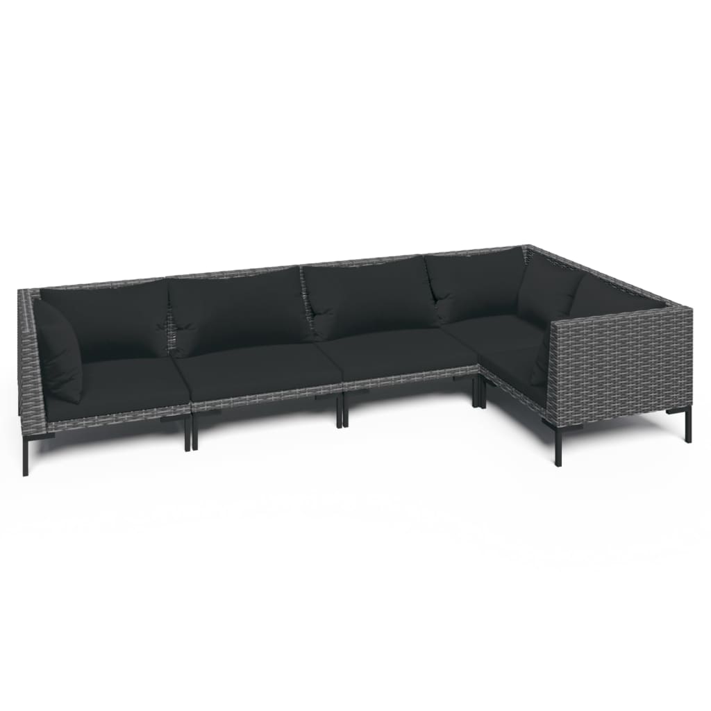 Divani da Giardino 5 pz con Cuscini in Polyrattan Grigio Scuro | homemem39