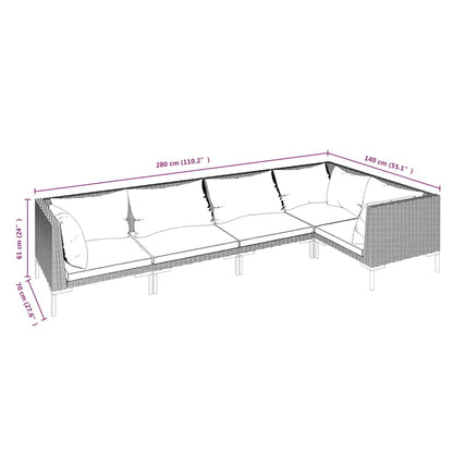 Divani da Giardino 5 pz con Cuscini in Polyrattan Grigio Scuro | homemem39