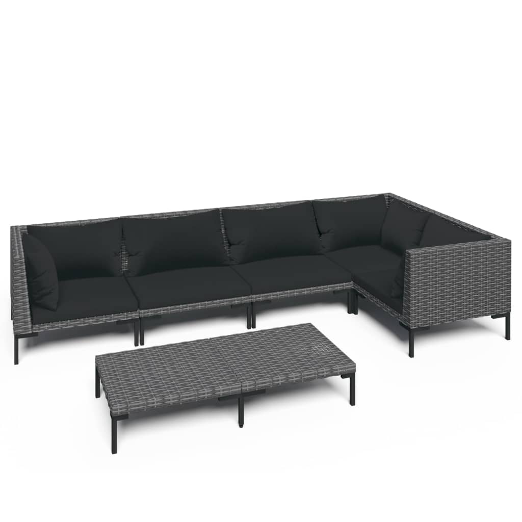 Divani da Giardino 6 pz con Cuscini in Polyrattan Grigio Scuro | homemem39