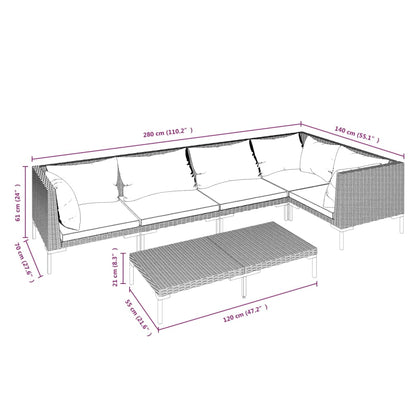 Divani da Giardino 6 pz con Cuscini in Polyrattan Grigio Scuro | homemem39